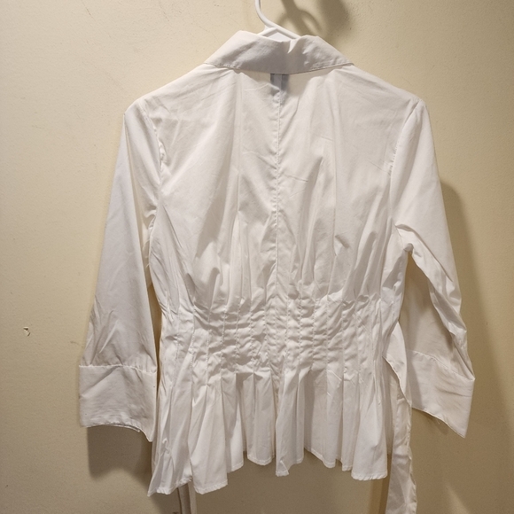 GRACE ELEMENTS White cotton Blended quarter Sleeves button down shirt 4 NWT - Picture 3 of 9